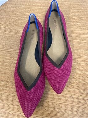 Seychelles Pointed Knit Ballet Flats in Magenta with Black Trim